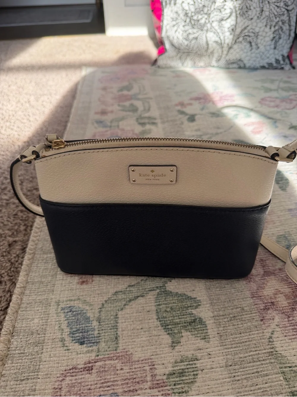 kate spade Two-Tone Cream and Navy Pebble Leather Crossbody